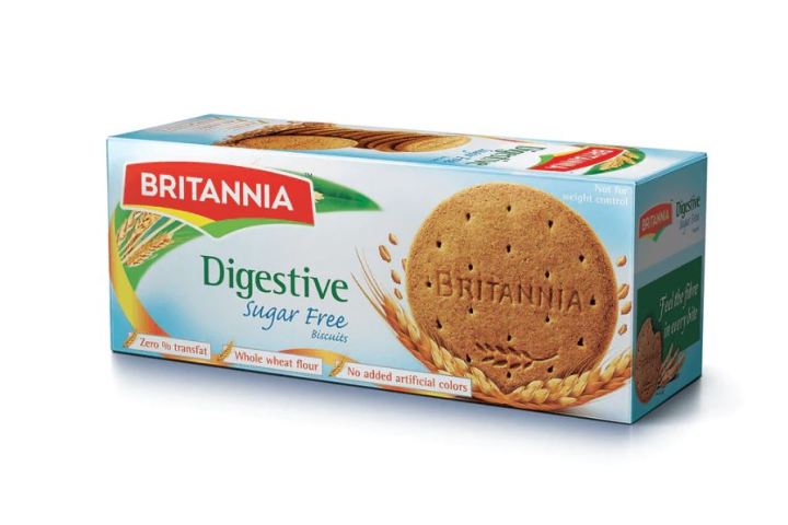 BRITANNIA Digestive Sugar Free Biscuits 7.05oz (350g) - Whole Wheat Flavor Cookies - Breakfast & Tea Time Healthy Snacks Manufactured in Oman