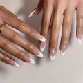 24Pcs/Set Medium Long Almond Nails Art White Edge Oval Glossy Artificial Acrylic Press on Nail Tips Stick on Nails. 