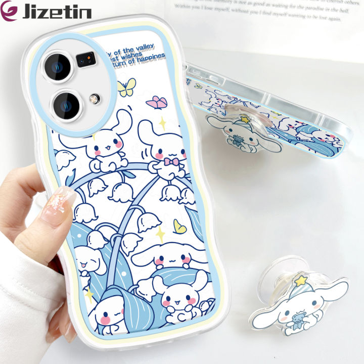 Jizetin for OPPO F21 Pro 4G / Reno7 / Reno8 4G Back Cover + Free Pop Socket Sweet Melody Soft Wavy Shape TPU Phone Case For Girls Boys