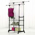 Multipurpose & Adjustable Stainless Steel Double Pole Cloth Hanger with 3 shelves for Floor Type Clothes Hanging & Drying purpose for Laundry & Bedroom | Stainless Steel | Single Pole or Double Pole. 