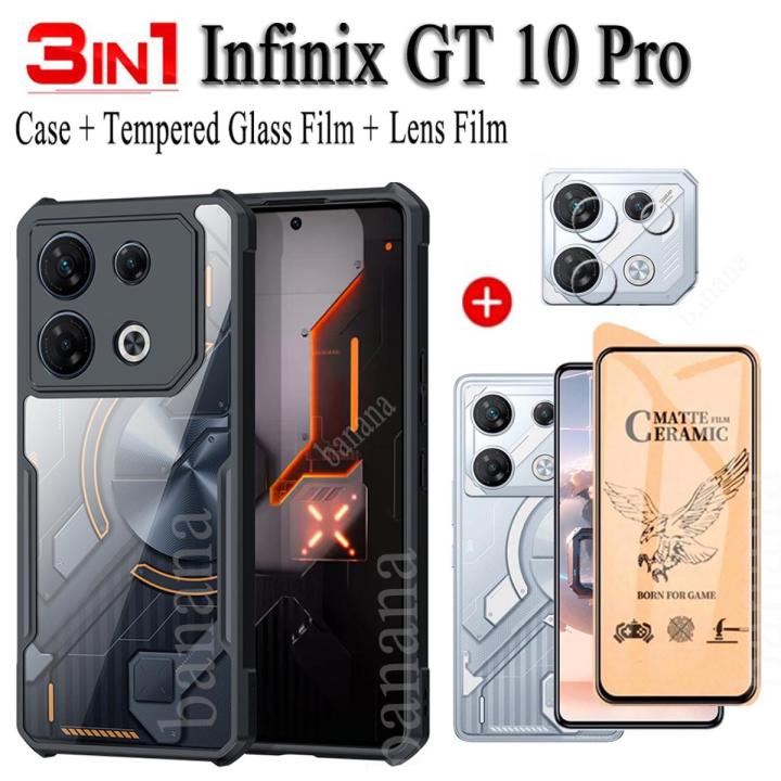 （3 in 1）infinix GT 10 Pro Shockproof Phone Case for infinix Note 30 Pro 30 4G 5G 30 Vip GT10 PRO TPU Casing Soft Anti-fall Back Cover and Ceramic frosted film and Camera lens film