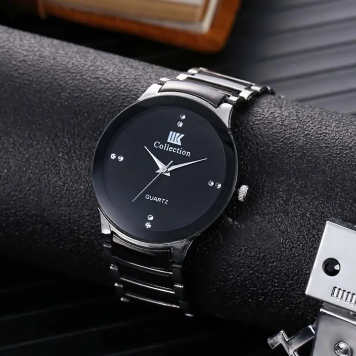 New Quartz Black Chain Strap Stainless Steel Wrist Watch For Men watch for boys Daraz.pk