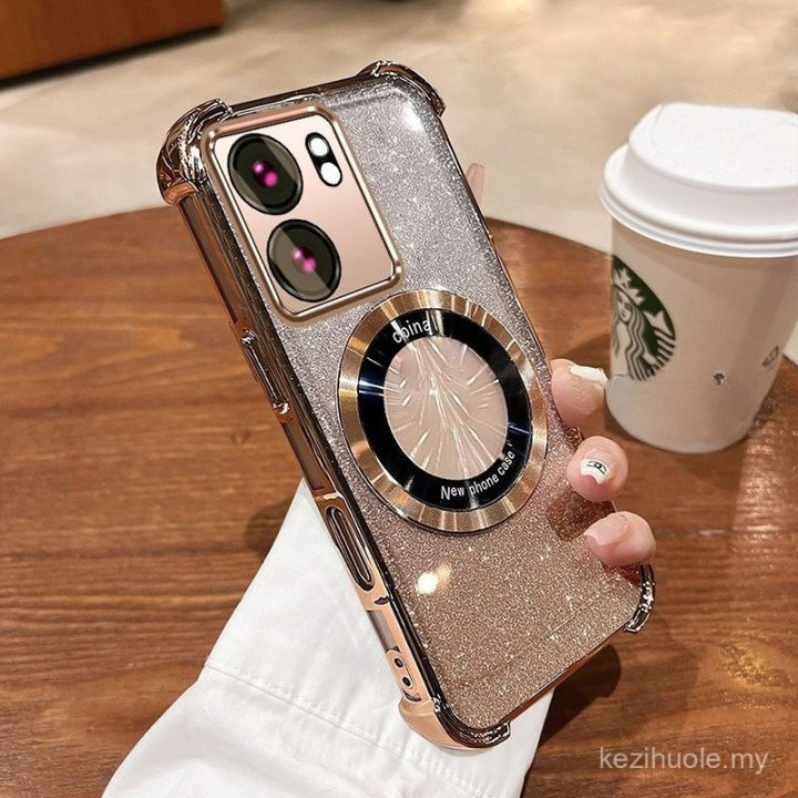 Casing For Infinix smart 9 hot 50i Sparkling Pink Four Corner Anti Drop Phone Case Aesthetic Magnetic Shockproof Silicone TPU Soft case