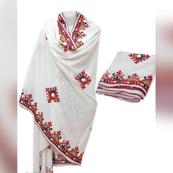 Sindhi Embroidered Chadar/Shawl - White