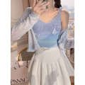 Pure Desire Wind Rainbow Stripe Contrasting Strap Women's Knitted Shirt Summer Niche Design Butterfly Sleeveless Top. 
