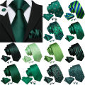 Olive Green Men Tie Silk Solid Pocket Square Cufflinks Sets Elegant Woven Necktie For Male Groom Wedding Party Barry.Wang 5261. 