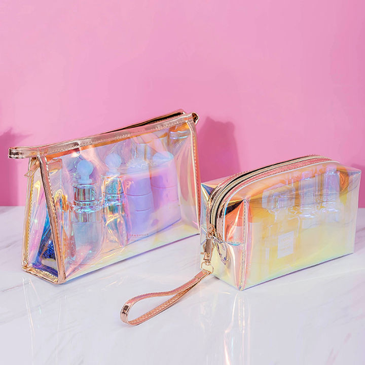 Colorful Holographic Women Cosmetic Bag TPU Clear Makeup Beauty Organizer Pouch MJ