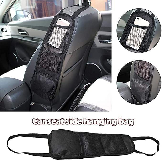 Car Accessories Car Seat Side Pocket Hanging Bag Storage Mesh Pocket Organizer Holder 1 Pc - Black