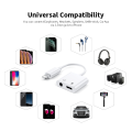 2 in 1 Audio Adapter for iPhone Charging Plus Earphones - Lighting 3.5mm to Headphone Splitter. 