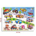 Vehicles Shapes and Names Wooden Puzzle Board For Kids Transport. 