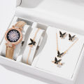 Fopul Mall 6pcs Set Fashion Petal Watch with Butterfly Bracelet Ring Necklace Set Ladies Casual Quartz Watches No Box. 