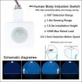 PIR Motion Sensor Human Motion Detector Light Switch Adjustable Auto On/Off Light Switch AC85-265V 180 Degrees Indoor Outdoor Waterproof IP67. 