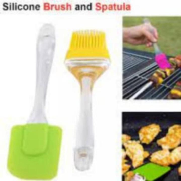 pack of 2 - Spatula & BBQ oil brush,silicon Acrylic Transparent brush,silicon transparent spatula & brush reqular size