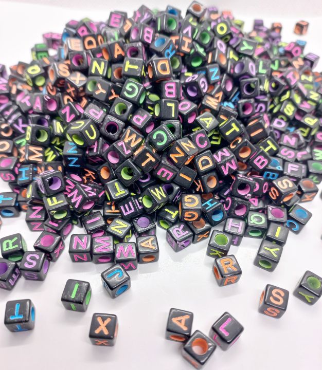 A-Z Alphabet Acrylic Square Shape Beads, About 8mm, 50pcs, DIY Art & Craft.