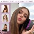 Rechargeable Hair Straightener Brush Portable Cordless Hot Comb 3 Heat Settings. 