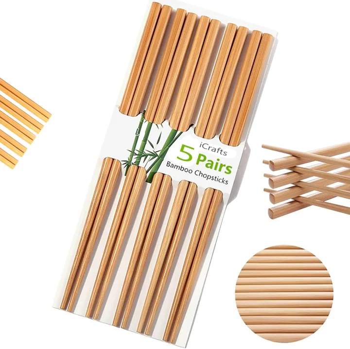 Chopsticks%20Pair%20of%205/10%20steel%20&%20Bamboo%20Chopsticks%20Chinese%20Chopsticks%20Reusable%20Natural%20wood%20-%20Image%203