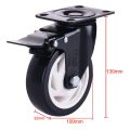 Castor 4Inch Wheels 4Pice Set Heavy Duty PU Rubber Swivel Trolley Furniture Caster with Brakes Black. 