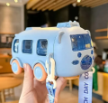 Imported 500ml Bus Water Bottle for Kids with Strap Sipper and Straw Leakproof BPA Free with Lock Water Bottle for School Kids Cute Bus Shaped Water Bottle for Girls and Boys. 