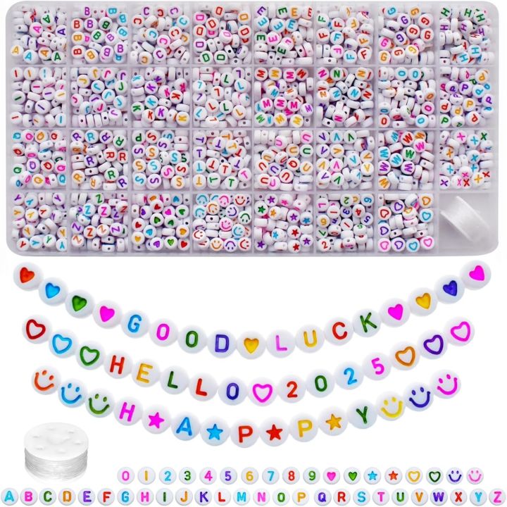 Alphabet Beads 26 Styles for Jewelry Making with free elastic thread ...