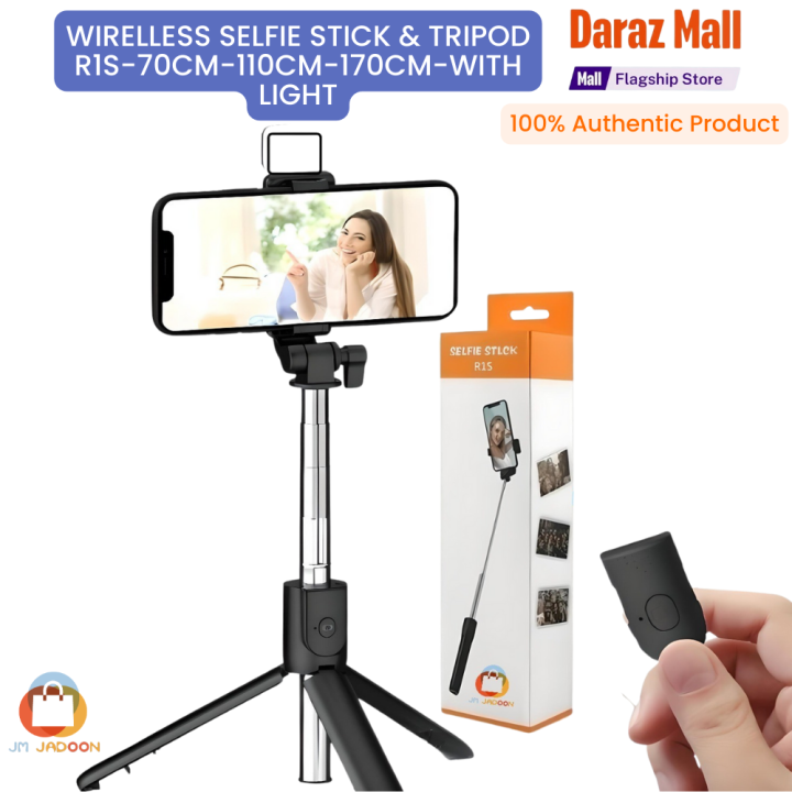 Original Wireless Selfie Stick Tripod R1/R1S/JC16/JC18/R1L/R1SL 70CM/110CM/165CM/170CM WITH LIGHT & WITHOUT LIGHT Tripod Bluetooth Shutter foldable Selfie stick for all Phone Extendable Foldable With charging Cable Detachable Bluetooth Shutter