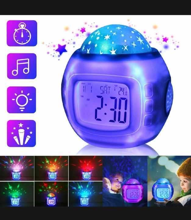 ATN      Kids Music LED AS   Star Sky Night Light Projector Lamp Digital Alarm Clock Bedroom Unique Clocks with Music Calendar Birthday Toy for Children Baby Boys Girls