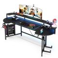 Curved Shaped Gaming Computer Desk with Hoster Holder Headphone Hook for Home Office, Black (Customised). 