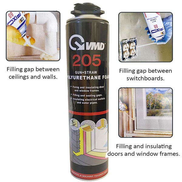 VMD 205 Multi-purpose Polyurethane Foam Spray, PU Foam Crack filler construction foam 500ml, ITALY, Original.