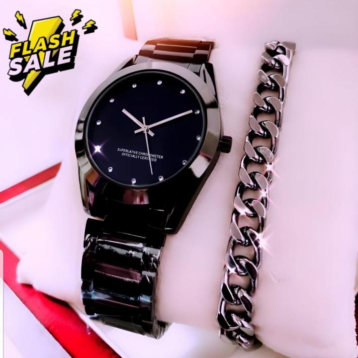 Pack of 2 Classic Luxury Watches for Men High Quality Stainless Steel Analog dial with chain With Box Daraz.pk