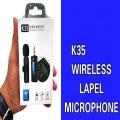 100% Original K35 Wireless Microphone 3.55mm Microphone For Mobile, DSLR Camera, Speaker, PC Laptop, Amplifier, and Other Bluetooth Audio Devices K35 Wireless Mic For Recording, Live Interviews, Live Streaming, Vlogging, Vlog Collar Mic. 