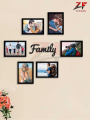 ZF Set of 6 Black Solid Eco Series Photo Frames with Family MDF. 