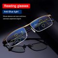 2 In 1 Progressive Multifocal Lens Reading Glasses, Suitable for Hyperopia and Myopia, with Graded Anti Blue Light Automatic Adjustment for Long Vision Glasses 100~ 400. 