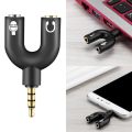 Tow Pin Headphone Earphone Connect to Mobile Y Audio Splitter Mic And Speaker Divider Cable Adapter For Mobile Smart Phone PC Laptop - Jack Pin 3.5mm CTIA 4 Pole TRRS Male To Tow Stereo 3 Pole TRS Female Converter - Color Black. 