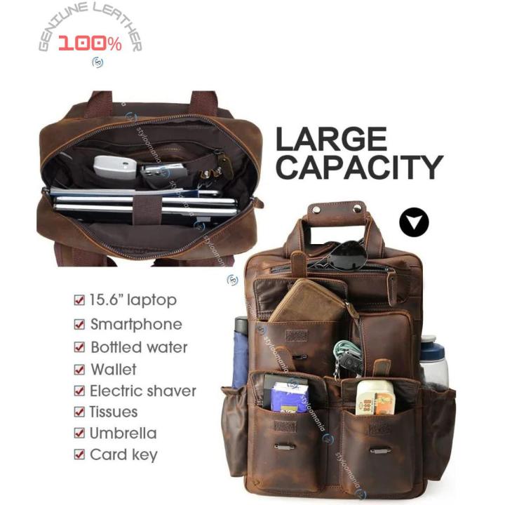 Genuine Leather Backpack for Men Vintage Inch Laptop Bag