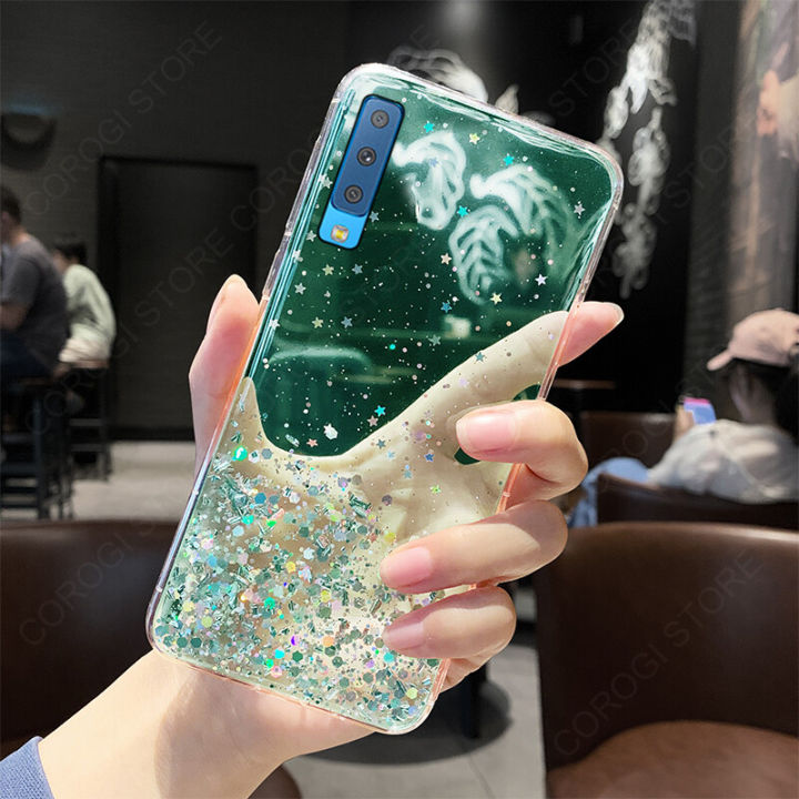 For Samsung Galaxy A7 2018 Cover Fashion Shiny Glitter Starry Space Girls Slim Phone Case Clear Soft TPU Silicone Bumper Shockproof Protective Back Cover