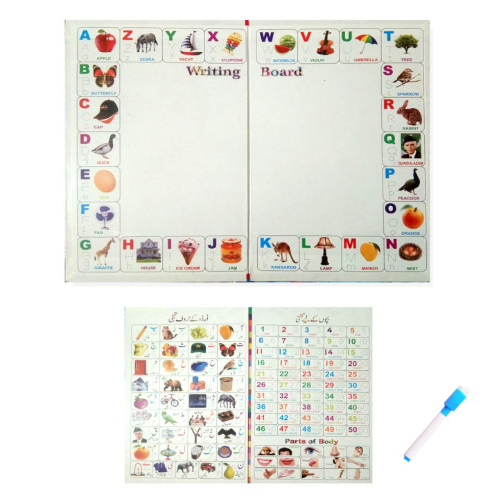 Reusable Writing Book Board - Learning and Educational Cardboard - Write and Wipe - Whiteboard Notebook For Kids Boys Girls - Alphabet Letter Numbering Word