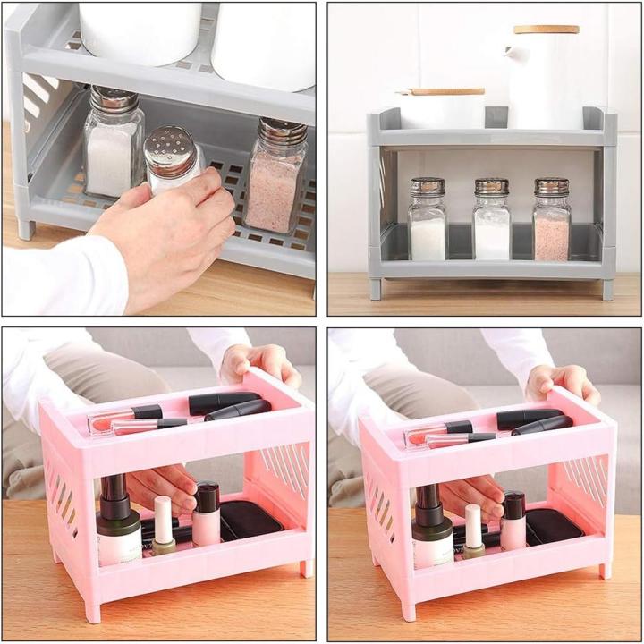 Double-Layer Mini Kitchen Rack Storage Organizer, Detachable Non-slip Two-layer Hollow Storage Shelf for Kitchen Bathroom