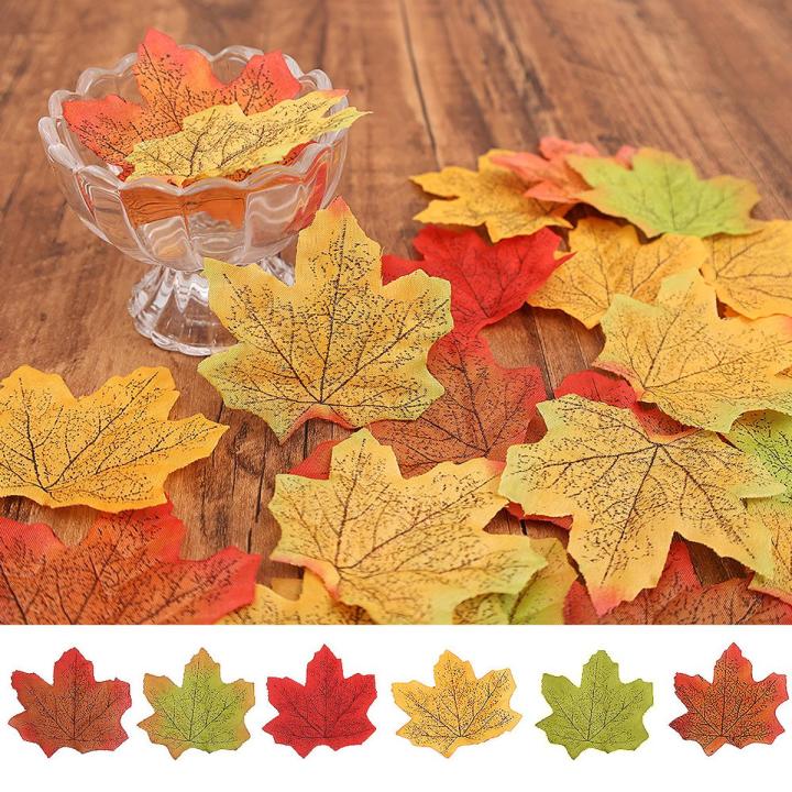 100Pcs Artificial Maple Leaves- Artificial   Autumn Leaf Petals  -Party Wedding Table Decoration
