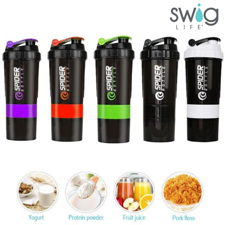 Spider Protein Shaker Bottle Multipurpose Gym water Bottle with Pill and Protein Powder Storage Leakage Proof BFA Free Plastic -500 ML