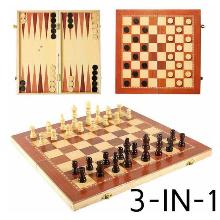 3 in 1 Shoro Collectible Folding Wooden Chess Game Board Set with Magnetic Crafted Pieces,12X12 Inches