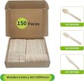 AURA 150 Pcs Wooden Cutlery Set for Picnic Party - 50 Spoons, 50 Knives & 50 Forks, Alternative to Plastic, Disposable, Biodegradable, Eco Friendly Compostable Wood Utensils Set FOR PARTY WEDIG PICNIC. 