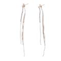 Japanese and Korean fashion temperament tassel women's slim tassel earrings simple high-end design sparkling diamond silver drop earrings. 