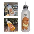 We Bare Bear Frosted Water Bottle – 1000ml Cute Panda Bear Cup for Milk & Juice – Transparent Plastic Cartoon Waterbottle with Straw – Cute Water Bottle for Student Girl Gift – Frosted Bear Cup for School, Travel, or Daily Use. 