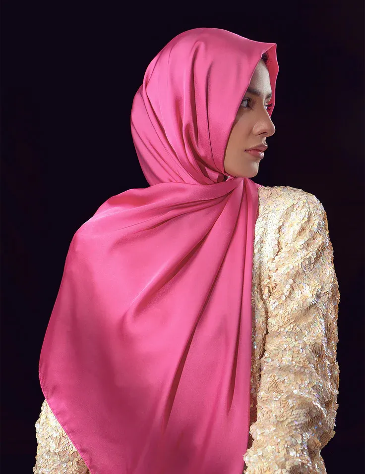 Stain Silk Hijab/Stoler Hot Pink