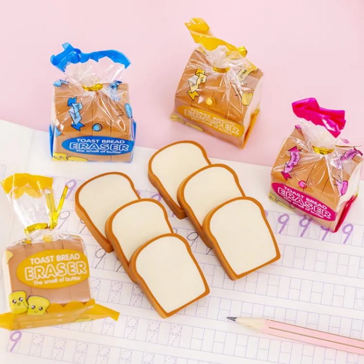 Toast Bread Slice Shaped Erasers, Creative & Cute Stationery Supplies For Students & Office Workers, Random Color Packaging