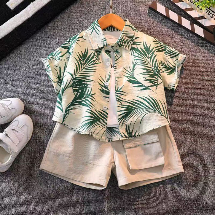 New 0-5 year old boy' clothing et  ummer beach baby boy hort leeved hirt et caual printing hirt two piece uit