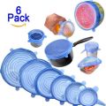 Kitchen Silicone Stretch Lids (Set of 6) - Reusable Silicone Lids Stretch & Flexible Design For Various Size Containers, Cans, Pots, Fruits & Vegetables - Silicone Bowl Covers (Blue & White). 