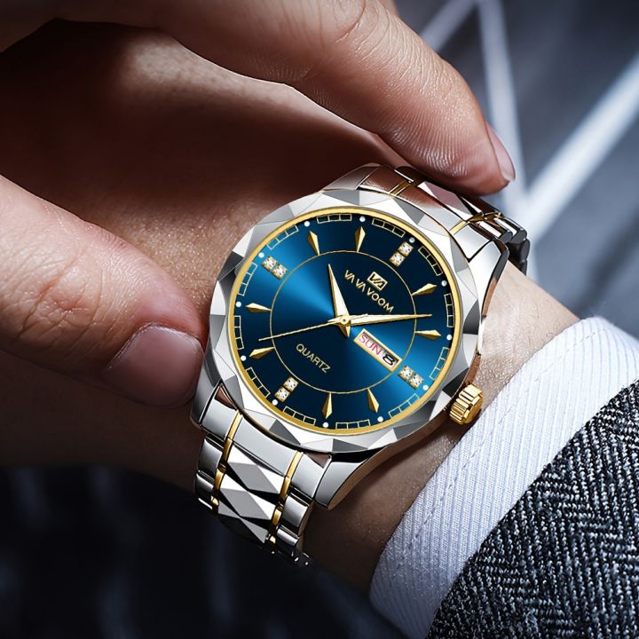 Men's Business Watch, VA VA VOOM Popular Stainless Steel Waterproof Calendar Quartz Watch