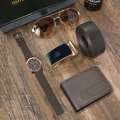 Premium 4 in 1 Leather Collection Gift Set for Men - Leather Wallet, Strap Watch, High-Quality Belt, Stylish Sunglasses with Premium Packing Box- Perfect Business Gift, Fashionable and Casual.. 