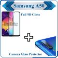 Samsung Galaxy A50 Full Black 9D|5D|6D|10D|11D|21D Tempered Glass Edge to Edge Full Glue Screen Protector + Camera Flexible Gorilla Glass Protector For Samsung Galaxy A50. 