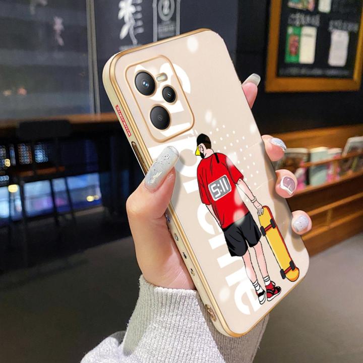 chenyyka For Realme C35 Case Plating Side Edge Square New Design Phone Cases Pattern Silicone Casing Full Back Cover Fashion Tide Skate Boy Camera Protection Shockproof Softcase